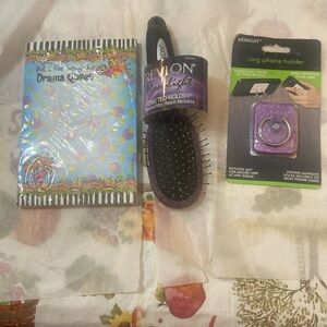 Brand new  travel brush, ring phone holder, and notepad
